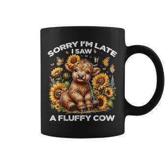 Sorry I'm Late I Saw A Fluffy Cow Sunflower Highland Cow Coffee Mug - Monsterry
