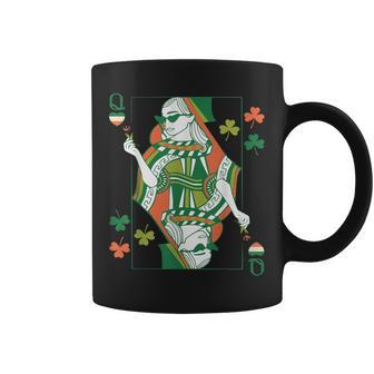 St Patrick's Day Irish Hearts Queen Playing Cards Clover Coffee Mug - Thegiftio