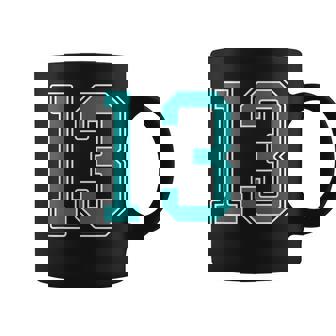 Teal And White Number 13 Jersey Player Uniform 13 Fan Coffee Mug | Mazezy