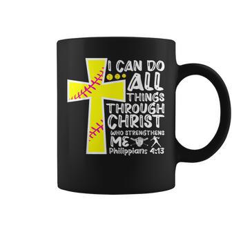 I Can Do All Things Through Christ Softball Christian Bible Coffee Mug - Thegiftio UK