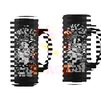 Trick Or Teach Groovy Teacher Halloween Retro Ghost Coffee Mug - Monsterry