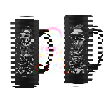 Tuxedo Cat Kitten Santa Hat Christmas Lights Coffee Mug - Thegiftio