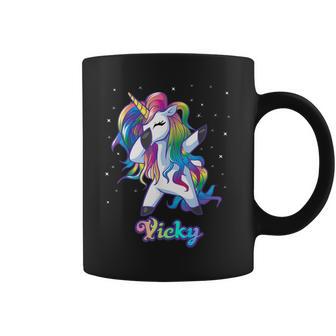 Vicky Nombre Personalizado Personalizado Rainbow Unicorn Dabbing Taza de café - Regaloses