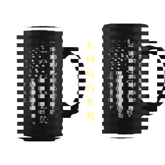 Vintage Logger With American Flag LoggingCarpenter Coffee Mug | Mazezy