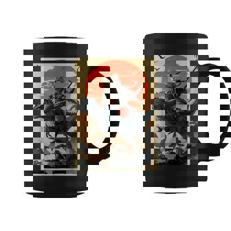 Vintage Samurai Cat Riding Dinosaur Japanese Cat Samurai Coffee Mug | Seseable UK