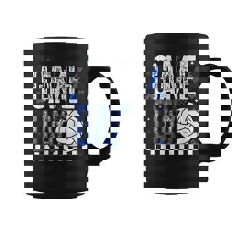 Volleyball Game Day Girls Checkered Mom Blue & White Coffee Mug | Seseable CA