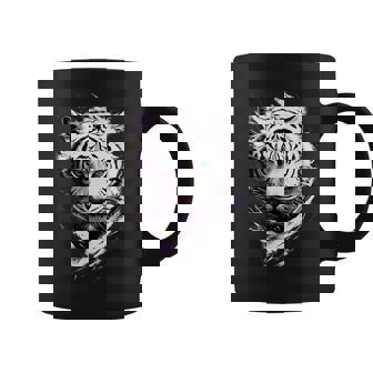 White Tiger Face Blue Eyes Black Wildlife Animal Coffee Mug | Mazezy