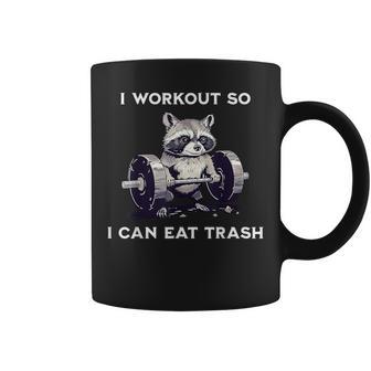 I Workout So I Can Eat Trash Raccoon Gym Weightlifting Coffee Mug - Thegiftio UK