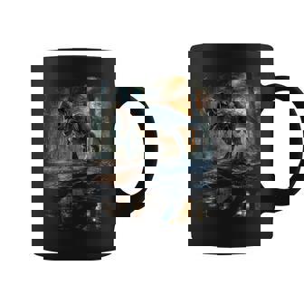 ティレックス 夜に吠える恐竜 リアルなグラフィックデザイン 長袖tシャツ コーヒーマグ - Kawaiitshirt