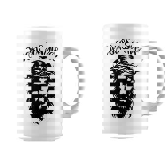 Beautiful Jesus Face Crown Of Thorns Christian Faith Saves Coffee Mug - Monsterry