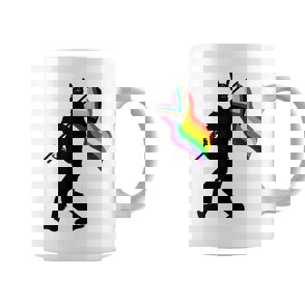 Bigfoot Rock On Proud Gay LGBTQ Progressive New Pride Flag Coffee Mug | Mazezy