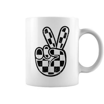 Checkered Peace Sign 60S 70S 80S Race Car Gamer Boys Toddler Coffee Mug - Thegiftio UK