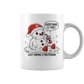 Everything Is Fine Just Having Meltdown Christmas Snowman Coffee Mug - Monsterry