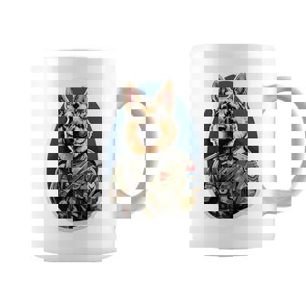 German Shepherd In Military Uniform GSD Pop Art Style Premium Coffee Mug | Mazezy