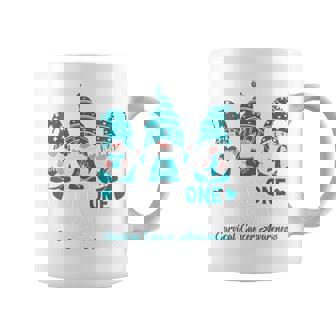 Gnome One Fights Alone Teal Ribbon Cervical Cancer Awareness Coffee Mug - Monsterry