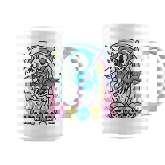 Grim Reaper Riding Skeleton Unicorn Halloween Pastel Rainbow Coffee Mug | Seseable FR