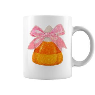 Halloween Candy Corn Coquette Bow Spooky Season Girls Coffee Mug - Thegiftio UK