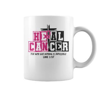 He Can Heal Cancer Pink Ribbon Breast Cancer Month Coffee Mug - Thegiftio UK