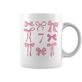 Hello Seven Coquette Preppy Pink Bow 7Th Birthday Girl Coffee Mug - Thegiftio UK