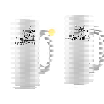 Island And Dolphin Heartbeat With Tropical Palm Trees Beach Coffee Mug | Seseable FR