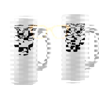 Jack O Lantern Face Pumpkin Halloween Leopard Print Glasses Coffee Mug - Monsterry