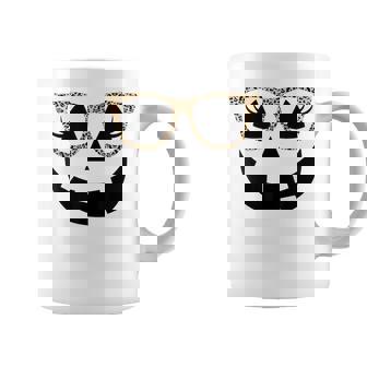 Jack O Lantern Face Pumpkin Hallowen Leopard Glasses Coffee Mug - Monsterry