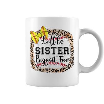 Little Sister Biggest Fan Softball Bow Catcher N Girl Mom Coffee Mug - Monsterry