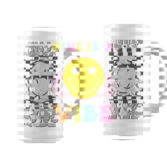 Nine Is A Vibe 9Th Birthday Groovy Smile Face 9 Years Old Coffee Mug - Thegiftio