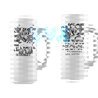 Peace Love Cure Type 1 Diabetes Awareness T1d Blue Ribbon Coffee Mug | Mazezy