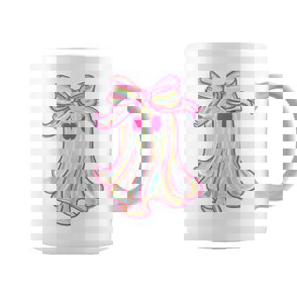Preppy Pink Boo Ghost Coquette Bow Halloween Spooky Season Coffee Mug - Seseable