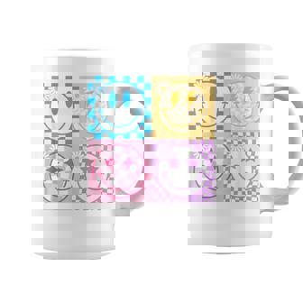 Retro Happy Smile Face Checkered Pattern Vibes Trendy Girls Coffee Mug | Mazezy