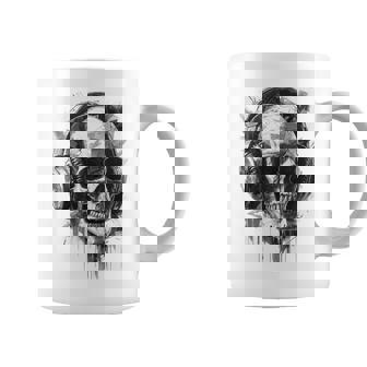Skull With Headphones Minimalist Graphic Coffee Mug | Seseable CA