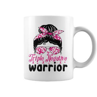 Triple Negative Warrior Messy Bun Breast Cancer Awareness Coffee Mug | Mazezy