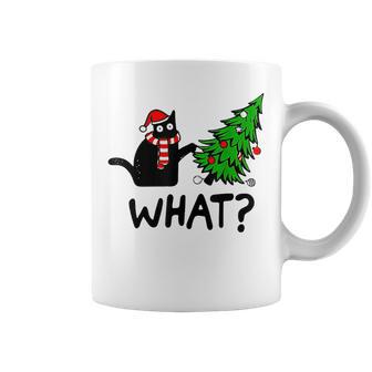 Ugly Sweater Christmas Tree Naughty Black Cat What Santa Hat Coffee Mug | Mazezy