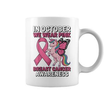 Unicorn Breast Cancer Awareness In October We Wear Pink Coffee Mug - Thegiftio UK
