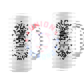Union Strong For Labor Day Messy Bun Usa Flag Coffee Mug - Thegiftio
