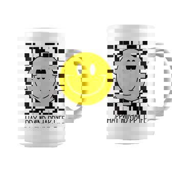 ハッピーマインド ハッピーライフ 70年代 スマイルチェック ハッピースマイルフェイス コーヒーマグ - Kawaiitshirt