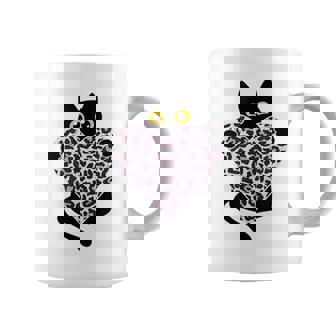 ピンクのヒョウ柄ハートを持つ黒猫 コーヒーマグ - Kawaiitshirt