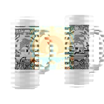 夕焼けの戦士ポーズ、ヨガの自然のイラスト、花柄。 コーヒーマグ - Kawaiitshirt