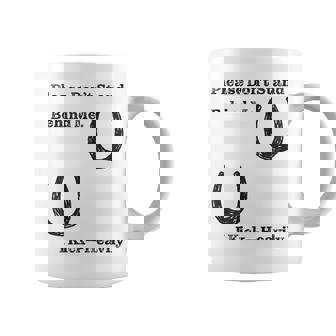 後蹴りに注意 蹄鉄 馬好き 馬術部 キッズ 大人 親子ペア バックプリント コーヒーマグ - Kawaiitshirt