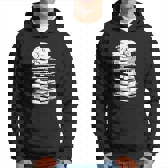 Gatto Addormentato Con Libri Carino Bibliofilo Divertente Topo Di Biblioteca Felpa con cappuccio - Novitaregali