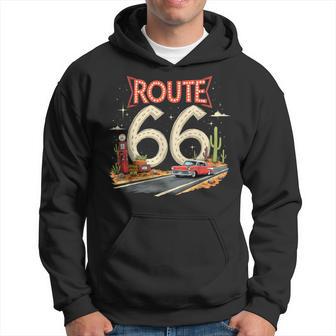 Klassische Retro-Route 66 Wüstenszene Mit Rotem Oldtimer Kapuzenpullover - Geschenkecke