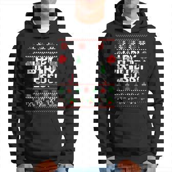 Pull De Noël Amusant Avec Inscription Happy Birthday Jesus Manche Longue Sweat à capuche - Cadeauxyz