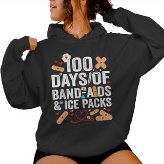 100 Days Of School Nurse 100 Day Band Aids Student Women Hoodie - Monsterry