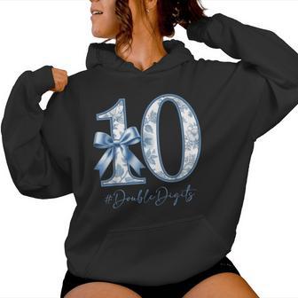 10Th Birthday Blue Coquette Bow Girl Cute 10 Year Old Women Hoodie | Mazezy