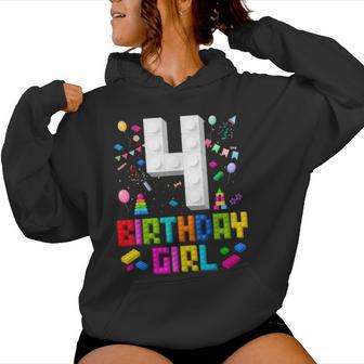 4Th Birthday Girl Master Builder 4 Years Old Building Block Women Hoodie - Thegiftio
