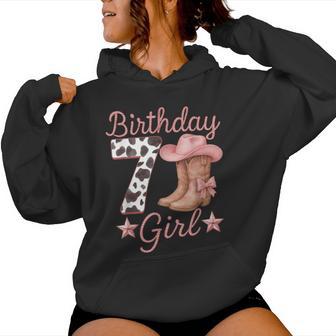 7Th Birthday Girl Cowgirl Boots Hat Cow Western Rodeo Outfit Women Hoodie - Monsterry