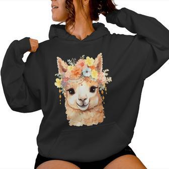 Alpaca With Flowers Cute Alpaca And Llama Women Hoodie - Thegiftio
