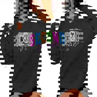 Back To School Neon Checkered Second Grade Colorful Teacher Women Hoodie | Seseable FR