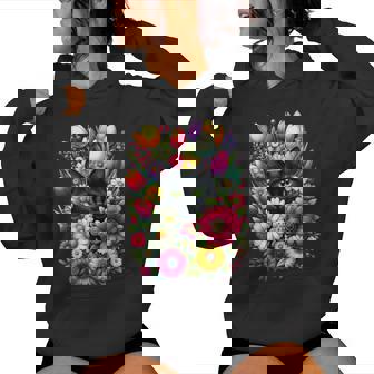 Boho Cute Black Cat Hiding In Spring Flowers Women Hoodie - Thegiftio